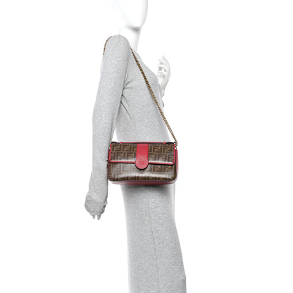 Fendi Vitello Grace Glazed Fabric FF 1974 Double F Shoulder Bag Fragola Mogano Panna 2 of 9