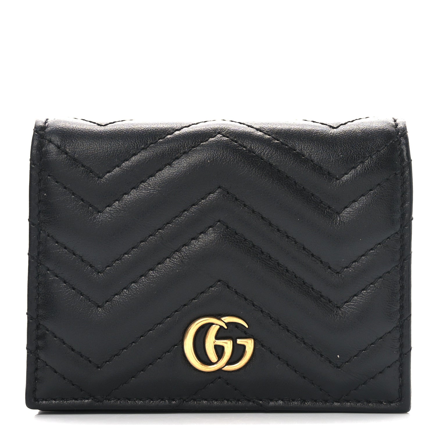 Gucci Calfskin Matelasse GG Marmont Card Case Wallet Black 1 of 9