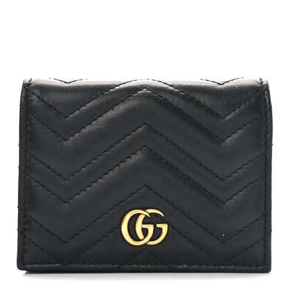 Gucci Calfskin Matelasse GG Marmont Card Case Wallet Black 1 of 9