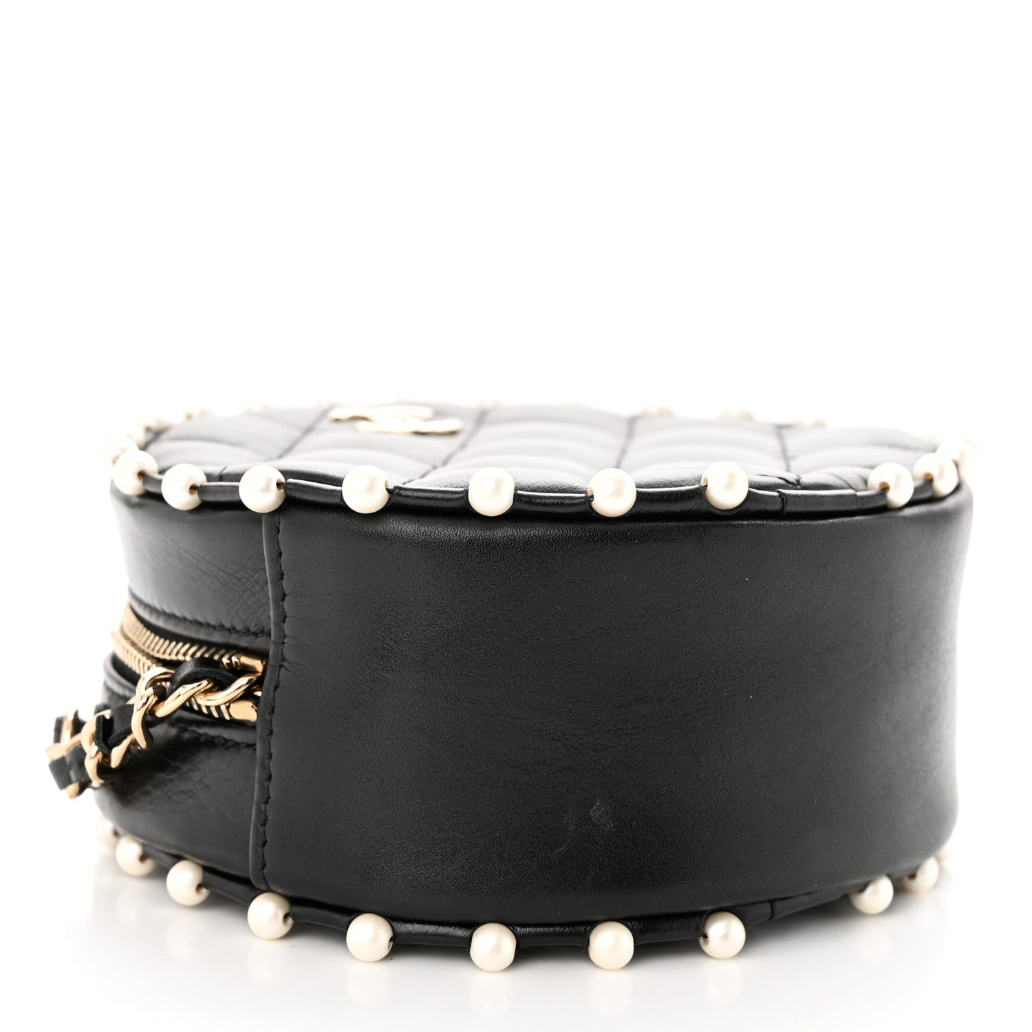 Chanel Calfskin Quilted Pearl Round Clutch With Chain Black 4 of 10
