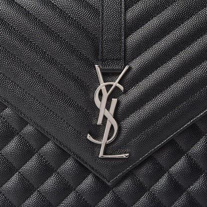 Saint Laurent Grain De Poudre Textured Mixed Matelasse Large Triquilt Monogram Satchel Black 11 of 11