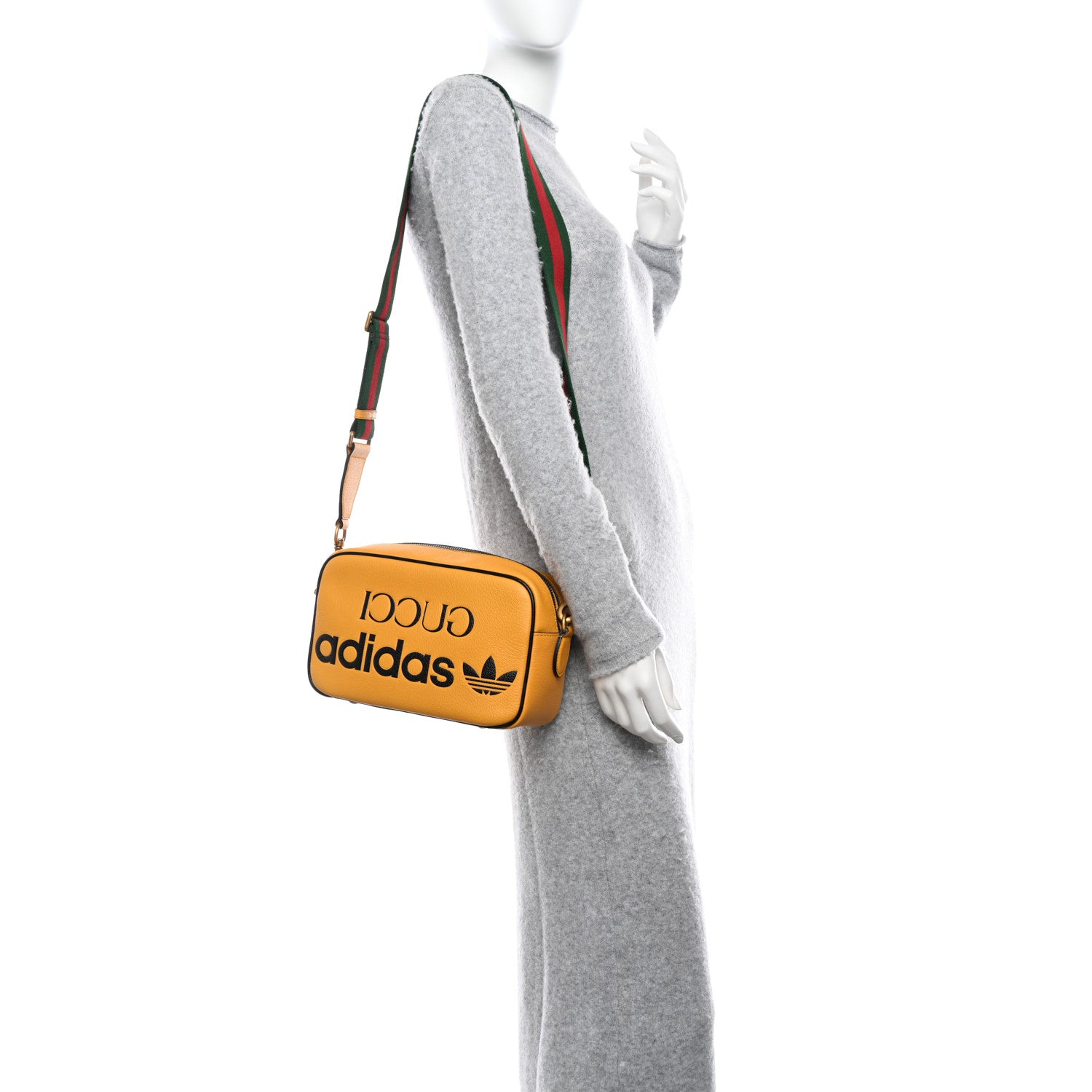 Gucci X ADIDAS Textured Dollar Calfskin Web Trefoil Logo Small Messenger Bag Crop Black 2 of 11