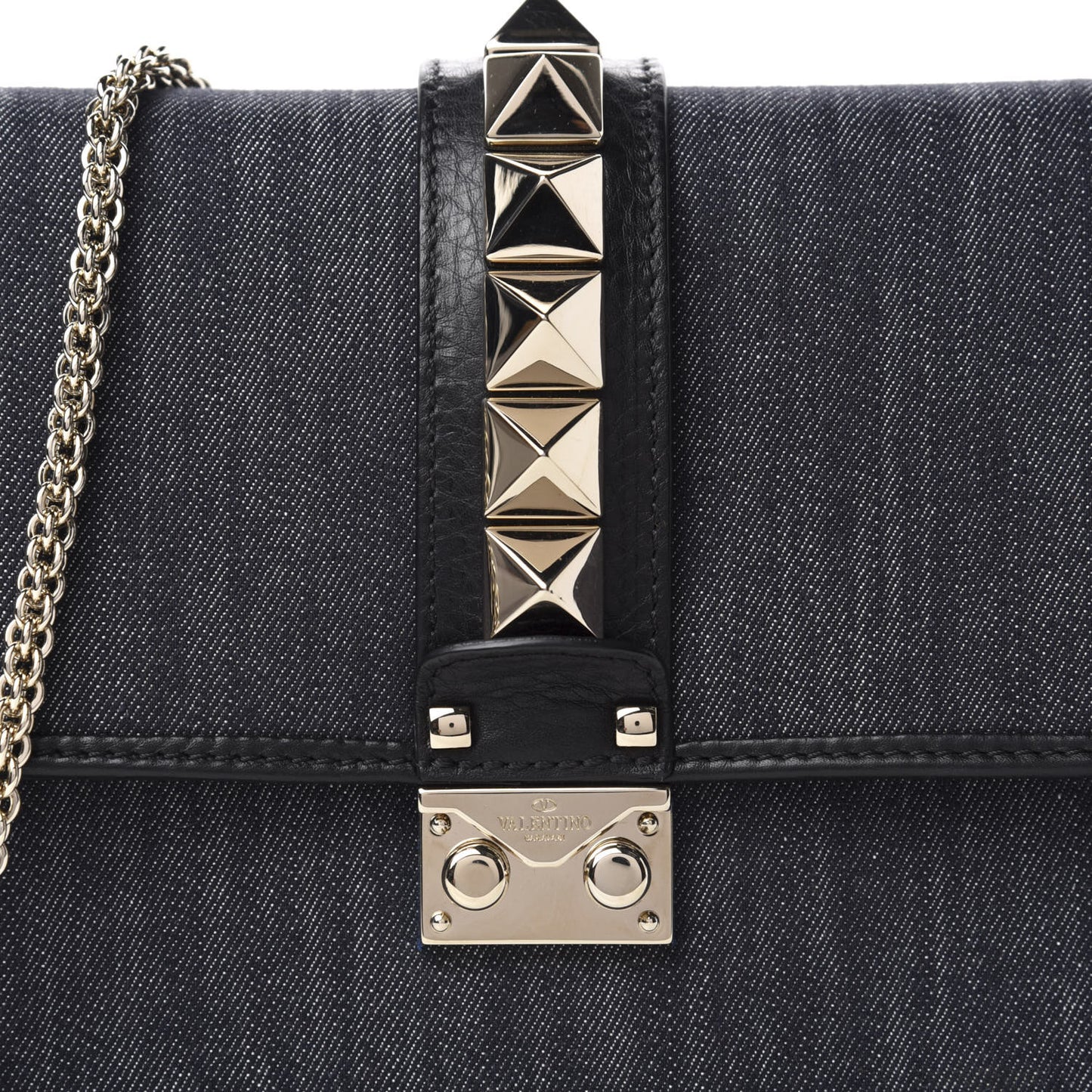 Denim Medium Glam Lock Rockstud Flap Deep Denim