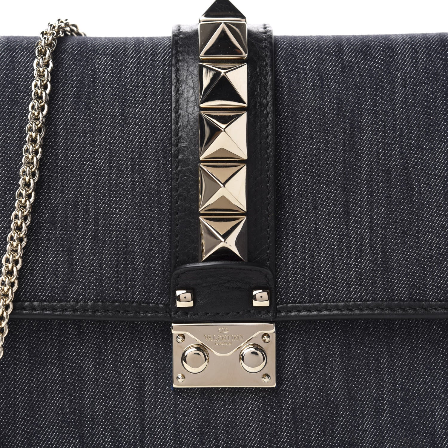 Valentino Garavani Denim Medium Glam Lock Rockstud Flap Deep Denim 10 of 10
