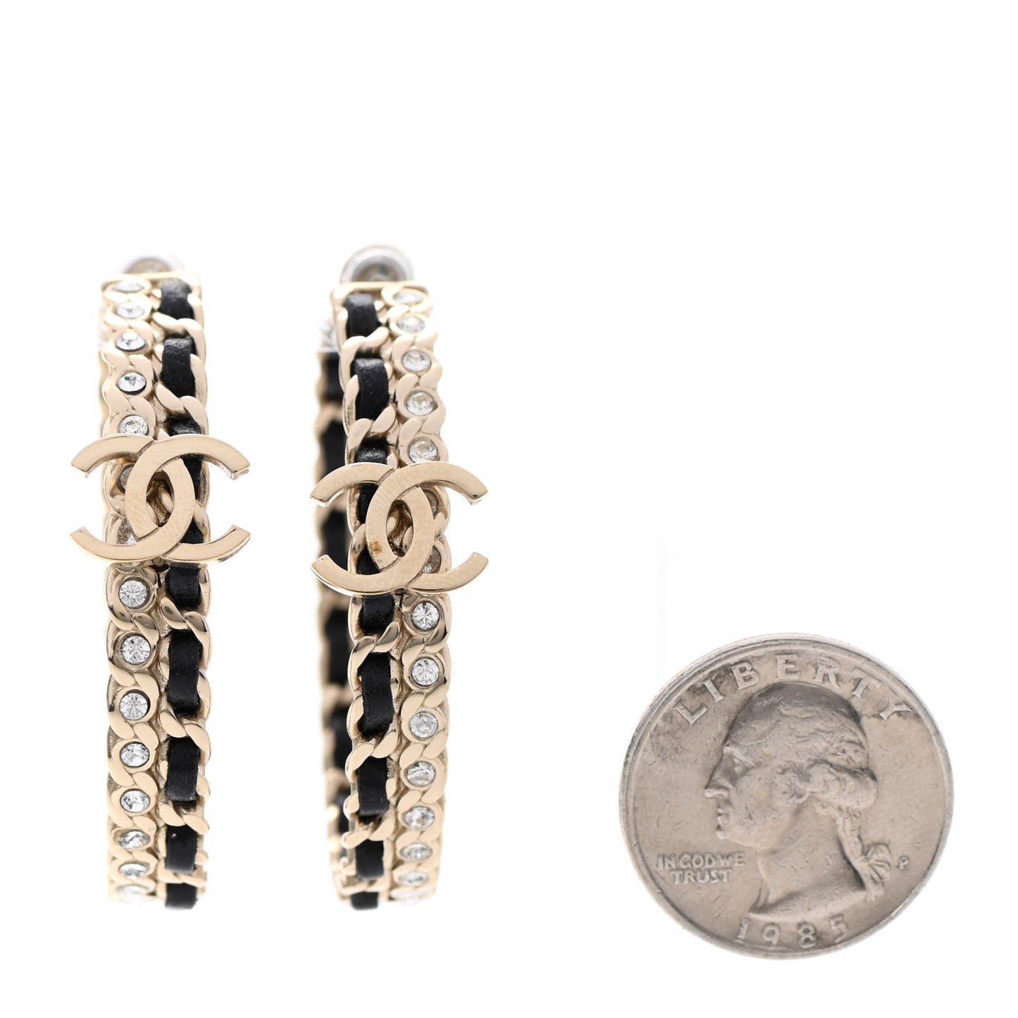 Crystal Lambskin CC Chain Hoop Earrings Gold Black