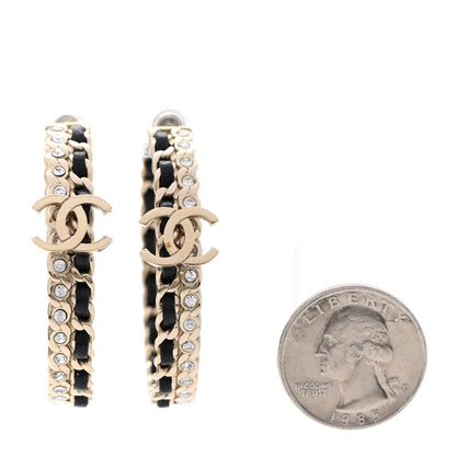 Chanel Crystal Lambskin CC Chain Hoop Earrings Gold Black 2 of 5