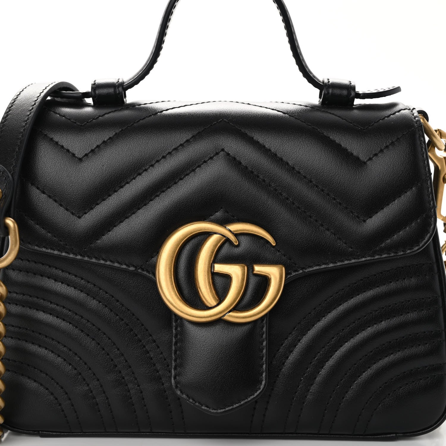 Gucci Calfskin Matelasse Mini GG Marmont Top Handle Shoulder Bag Black 8 of 10
