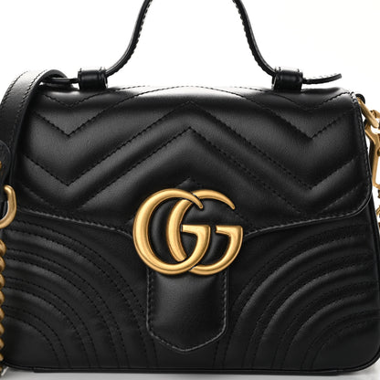 Gucci Calfskin Matelasse Mini GG Marmont Top Handle Shoulder Bag Black 8 of 10