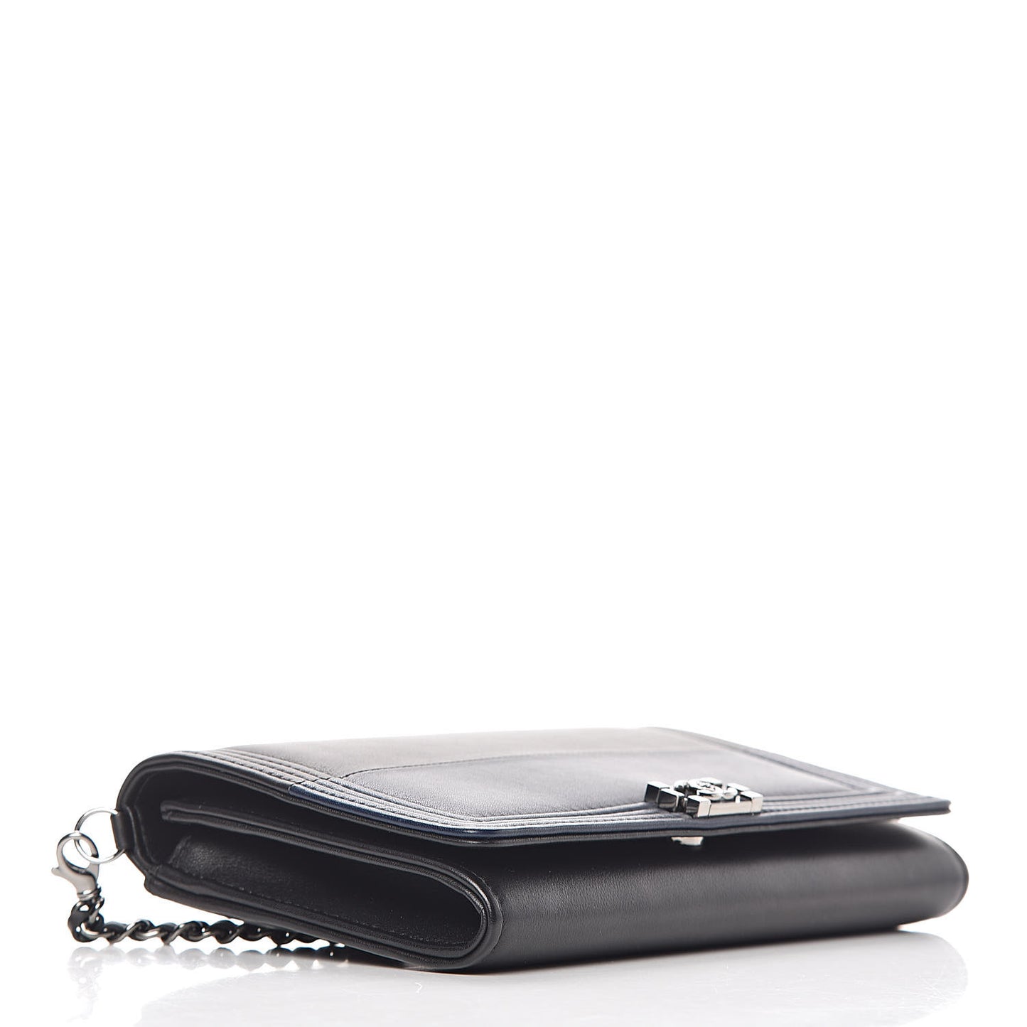 Lambskin Boy Wallet On Removable Chain WOC Black Navy