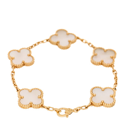 Van Cleef & Arpels 18K Yellow Gold Mother of Pearl 5 Motifs Vintage Alhambra Bracelet 2 of 5