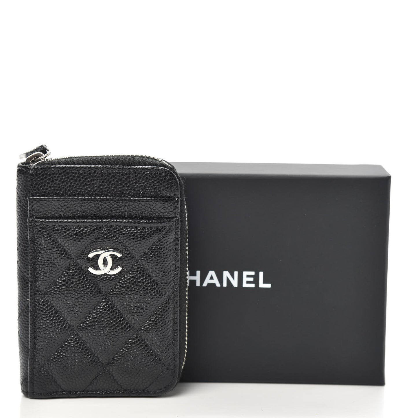 Caviar Quilted Zip Card Holder Black