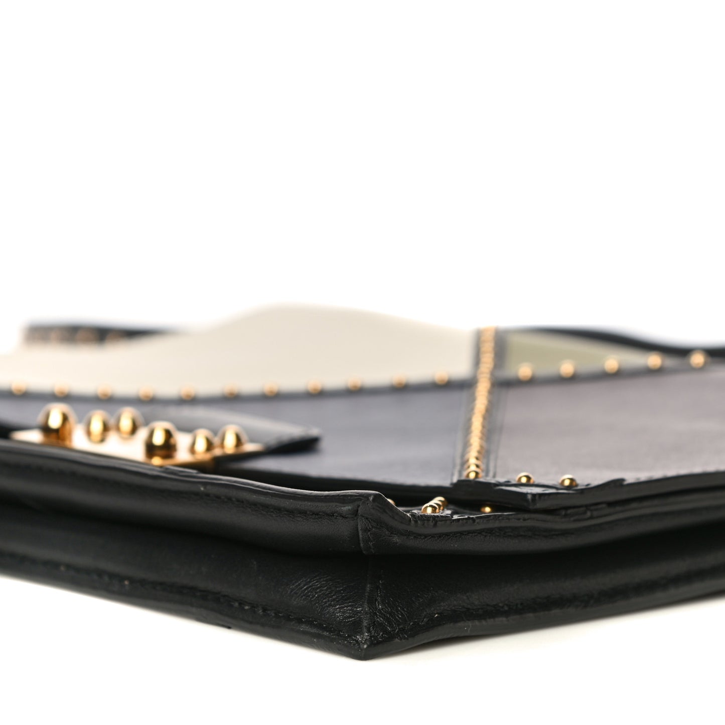 Calfskin Studded Colorblock Patchwork Shoulder Bag Multicolor