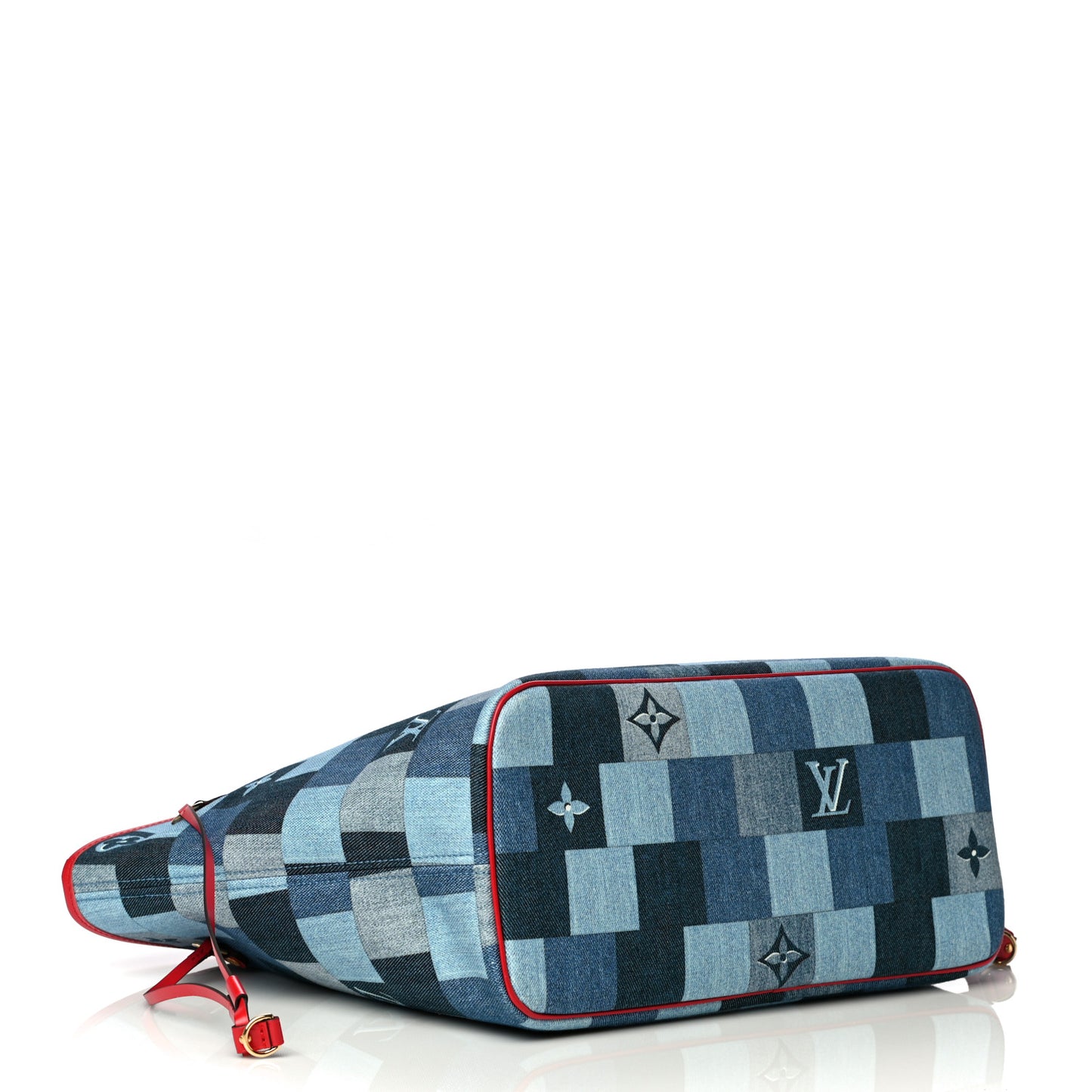 Denim Damier Monogram Patchwork Neverfull Blue Rouge