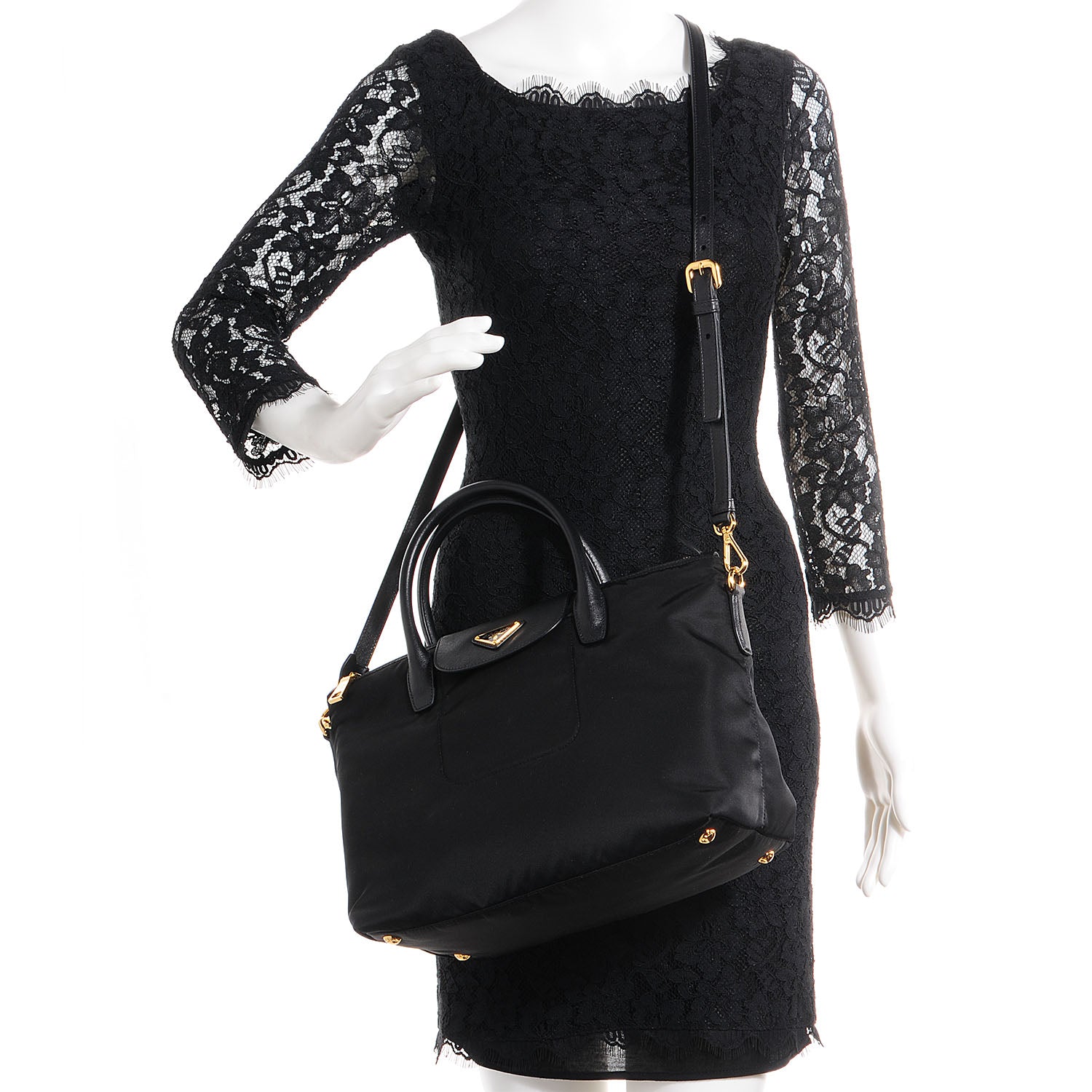 Prada Saffiano Tessuto Nylon Tote Nero Black 2 of 9