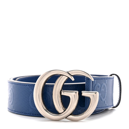 Gucci Calfskin GG Tennis Embossed Double G 40mm Belt 90 36 Intense Metal Blue 1 of 8