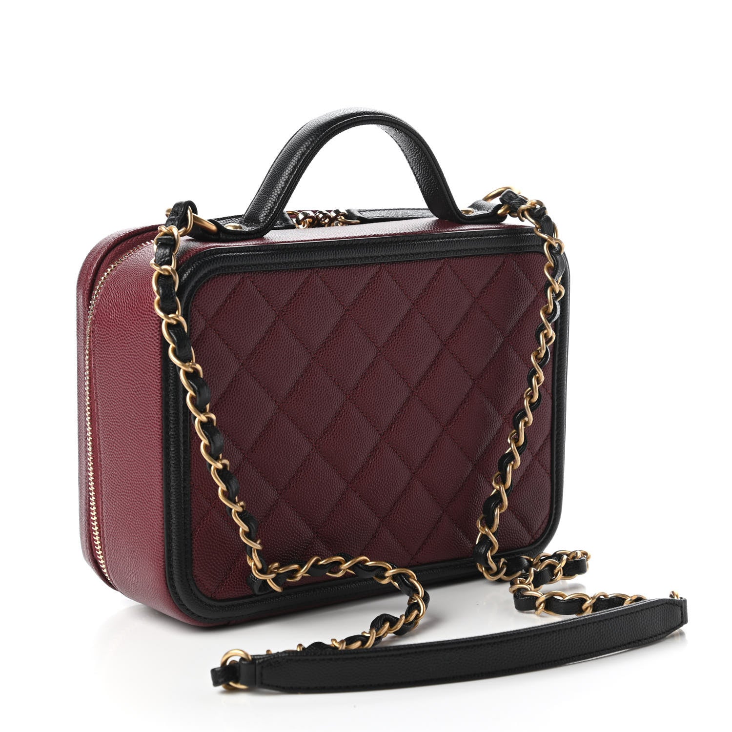 Chanel Caviar Quilted Medium CC Filigree Vanity Case Burgundy Black 3 of 10