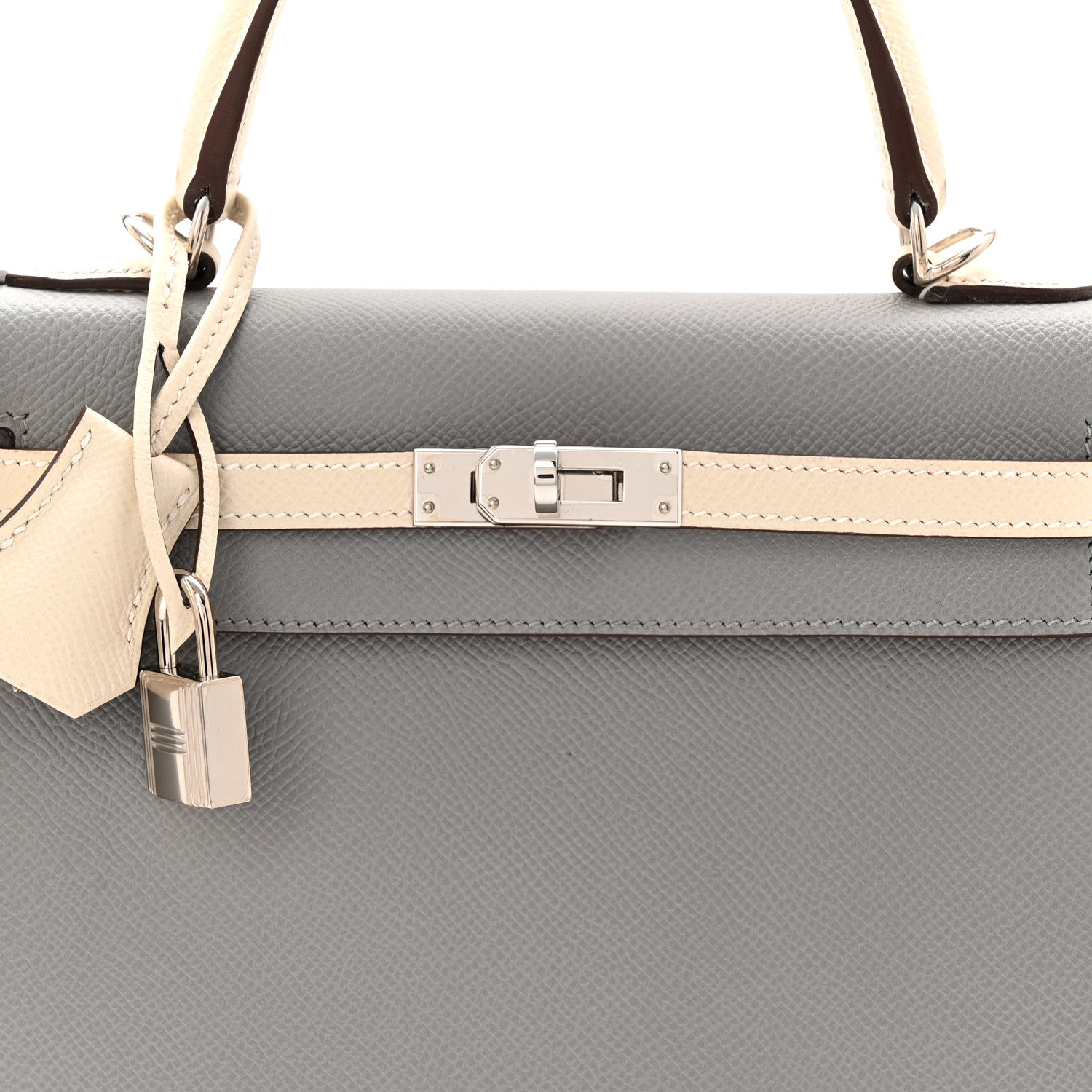 Hermes Epsom Bi-Color Horseshoe Kelly Sellier 25 Gris Mouette Craie 8 of 10