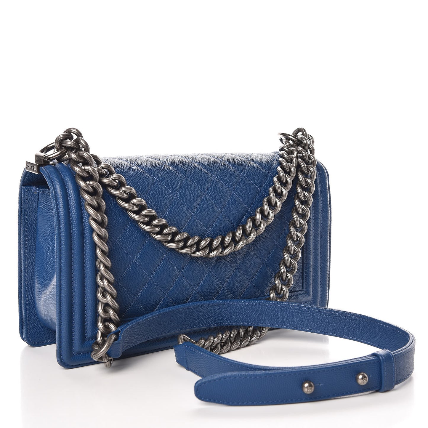 Caviar Quilted Medium Boy Flap Blue
