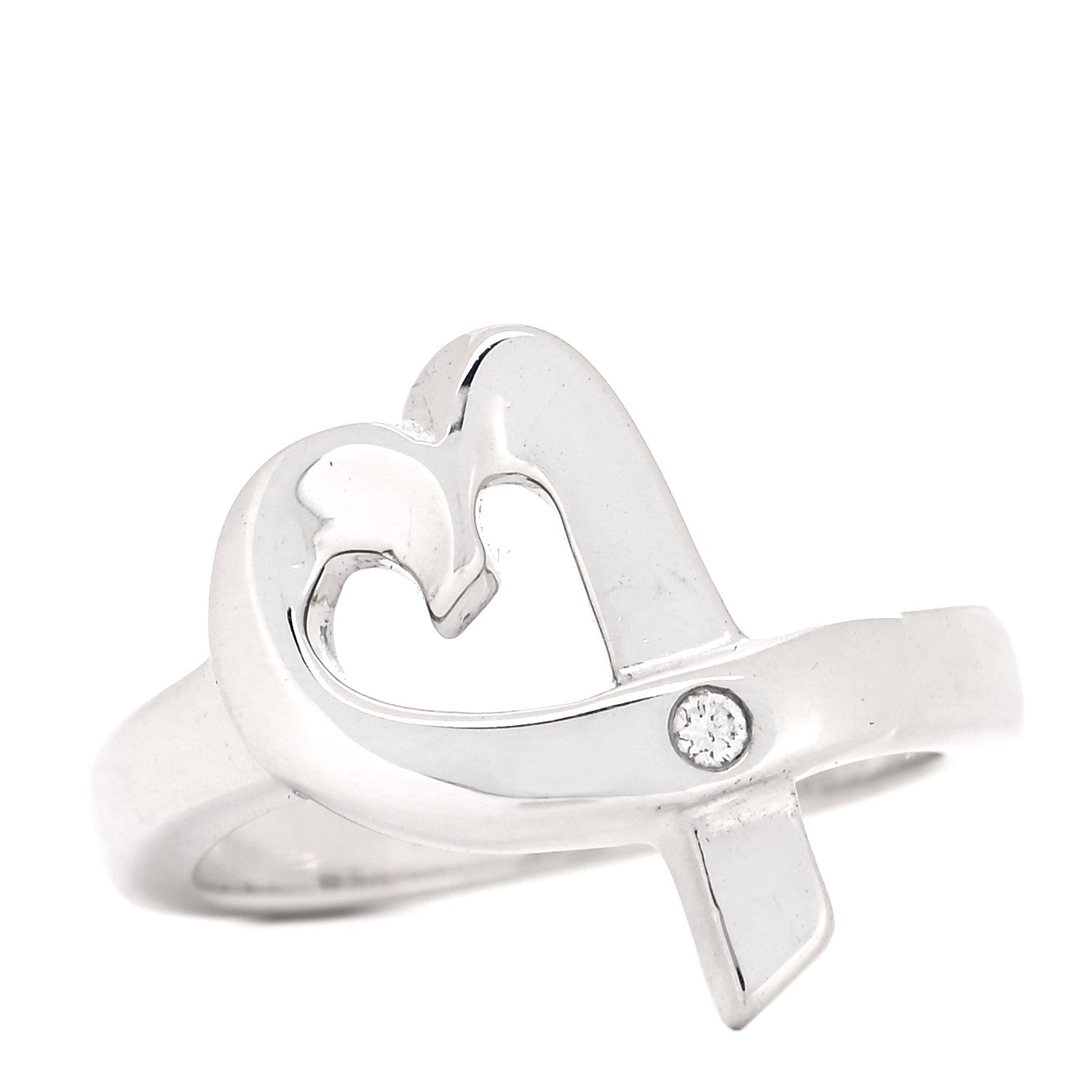 Tiffany Sterling Silver Paloma Picasso Diamond Loving Heart Ring 49 5 1 of 6