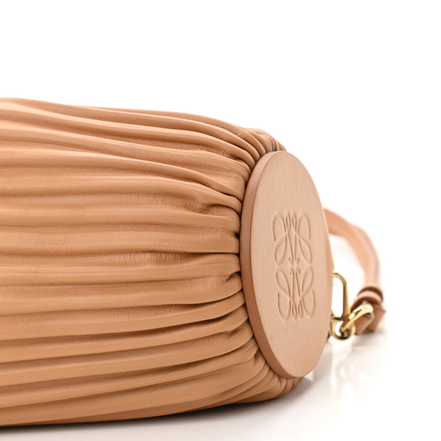 Lambskin Pleated Bracelet Pouch Shoulder Bag Warm Desert