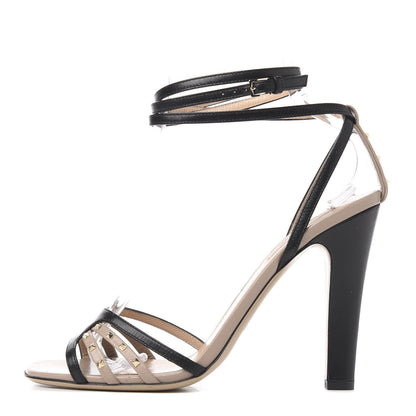Valentino Garavani Nappa Rockstud Ankle Strap Sandals 39 Black Poudre 1 of 6