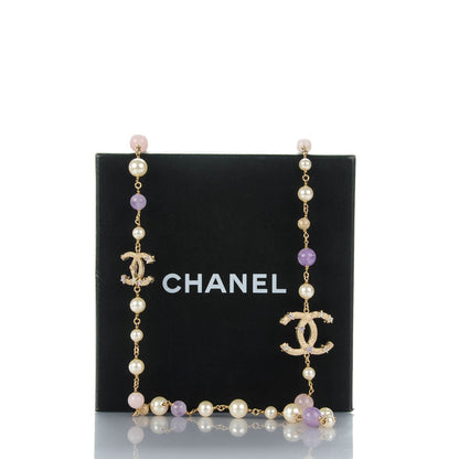 Chanel Pearl Beaded Crystal Star CC Long Necklace Purple Gold 7 of 7
