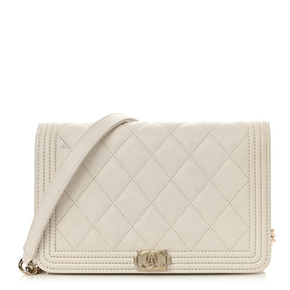 Chanel Caviar Quilted Boy Wallet On Chain WOC White 1 of 13