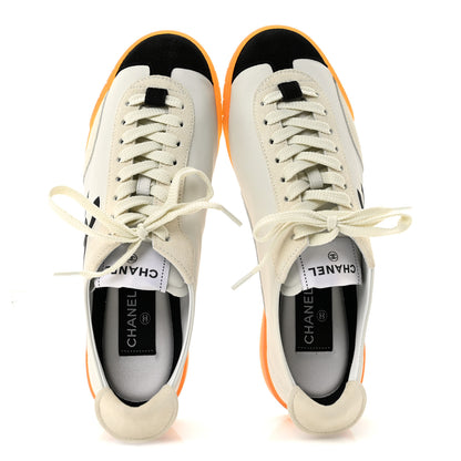 Chanel Calfskin Embossed Suede Sneakers 38.5 White Black 2 of 10
