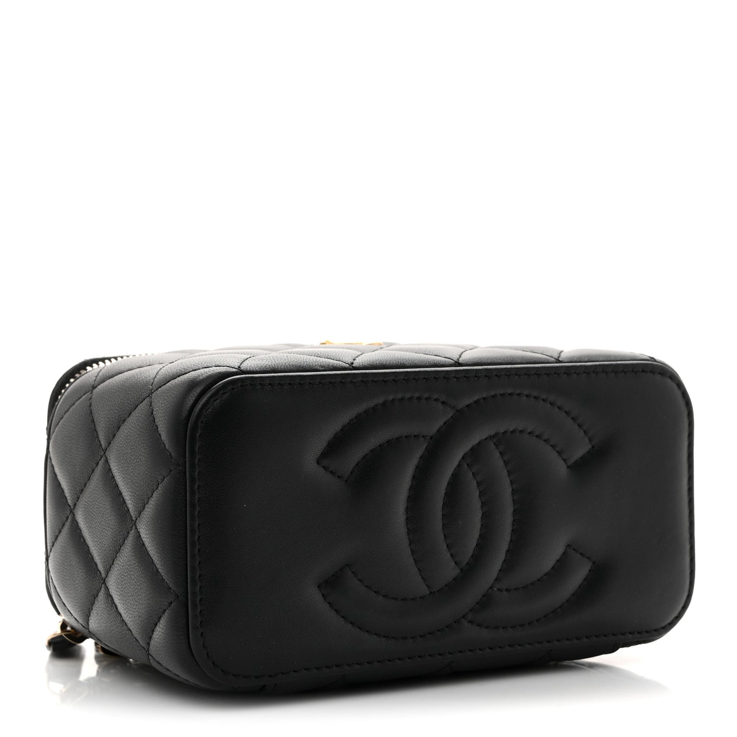 Lambskin Quilted Pearl Crush Small Vanity Case With Chain Black