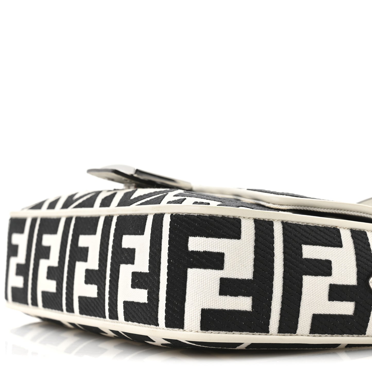 Canvas Vitello King FF Embroidered Baguette White Black