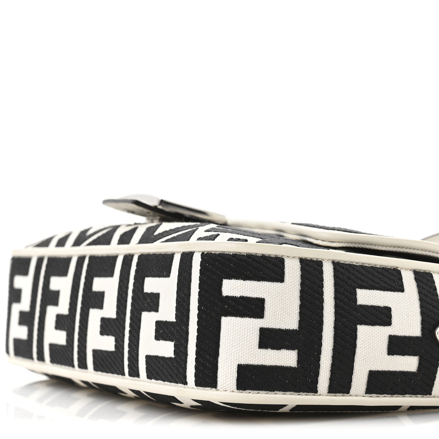 Fendi Canvas Vitello King FF Embroidered Baguette White Black 10 of 11