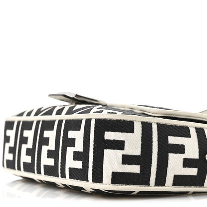 Fendi Canvas Vitello King FF Embroidered Baguette White Black 10 of 11