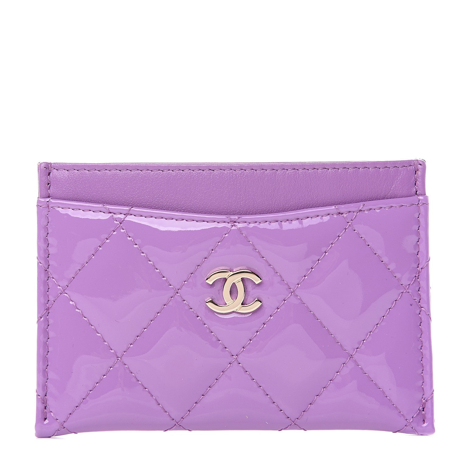 Chanel Patent Quilted Card Holder Purple 1 of 8