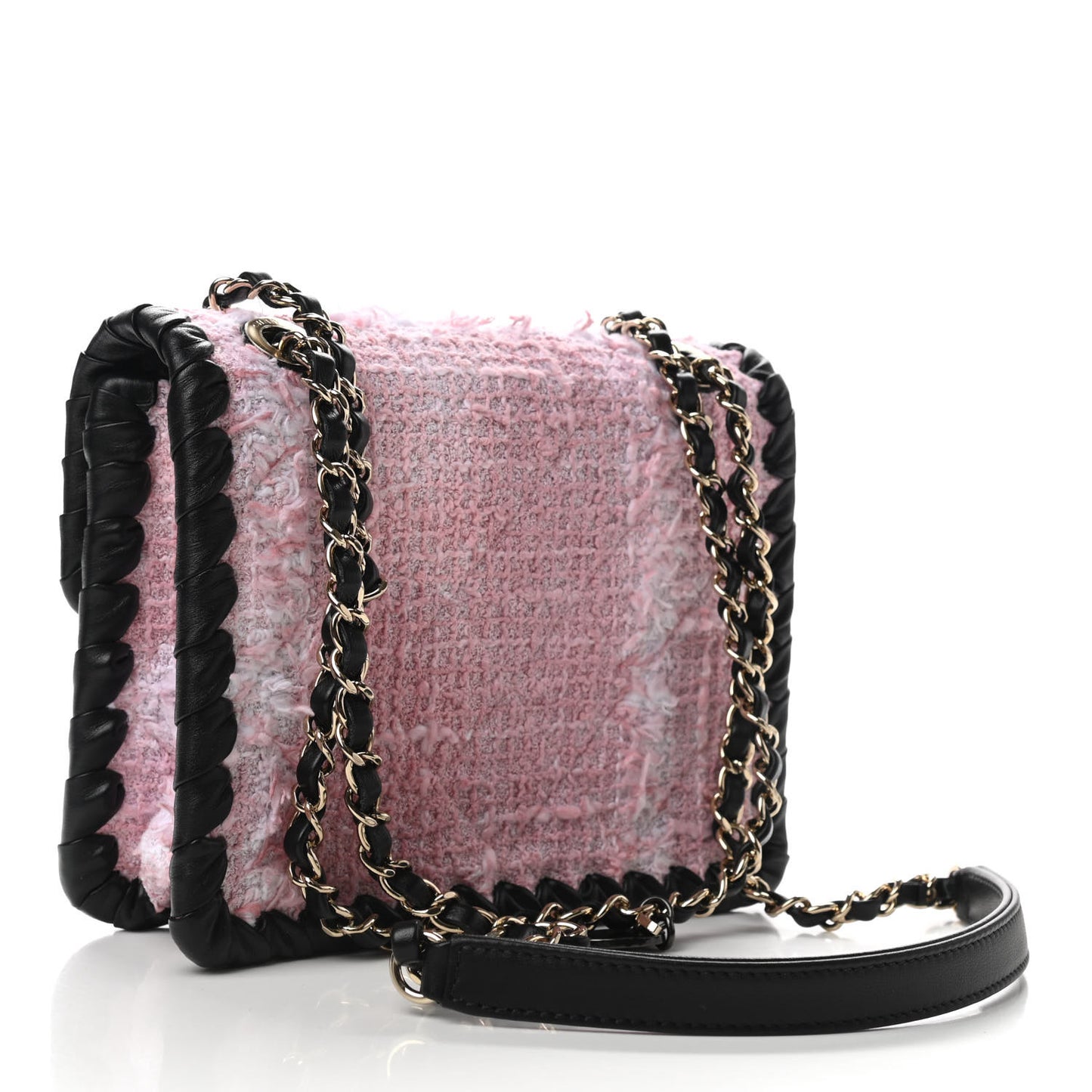 Tweed Braided Calfskin Mini My Own Frame Flap Pink Black