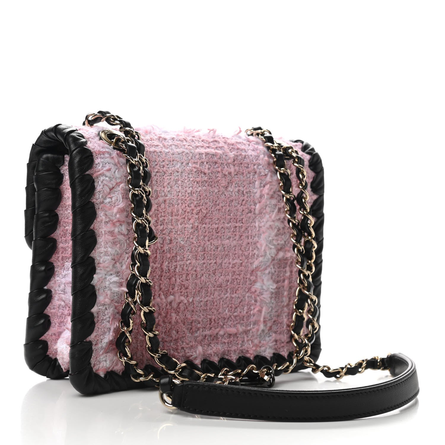 Chanel Tweed Braided Calfskin Mini My Own Frame Flap Pink Black 3 of 9