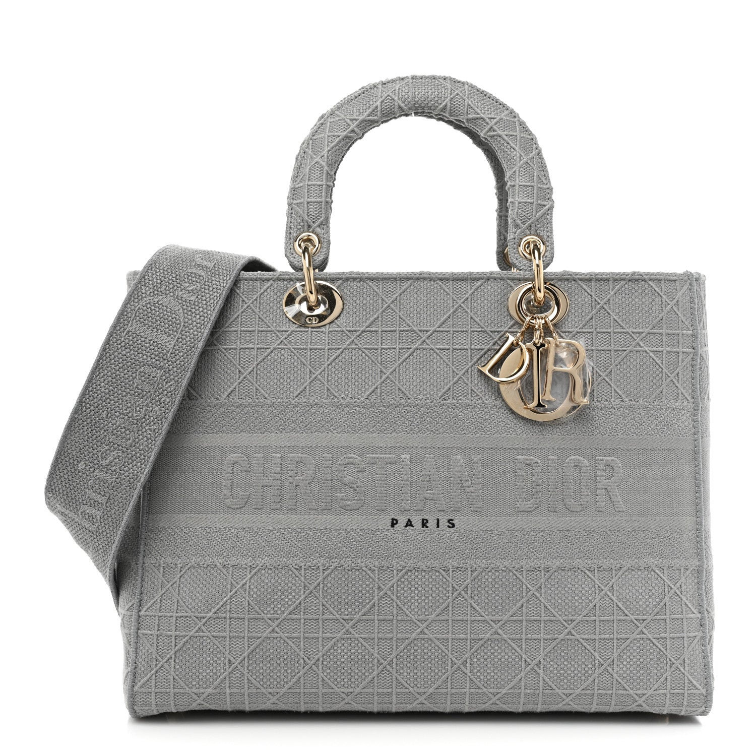 Christian Dior Canvas Embroidered Cannage Lady D-Lite Gray 1 of 18