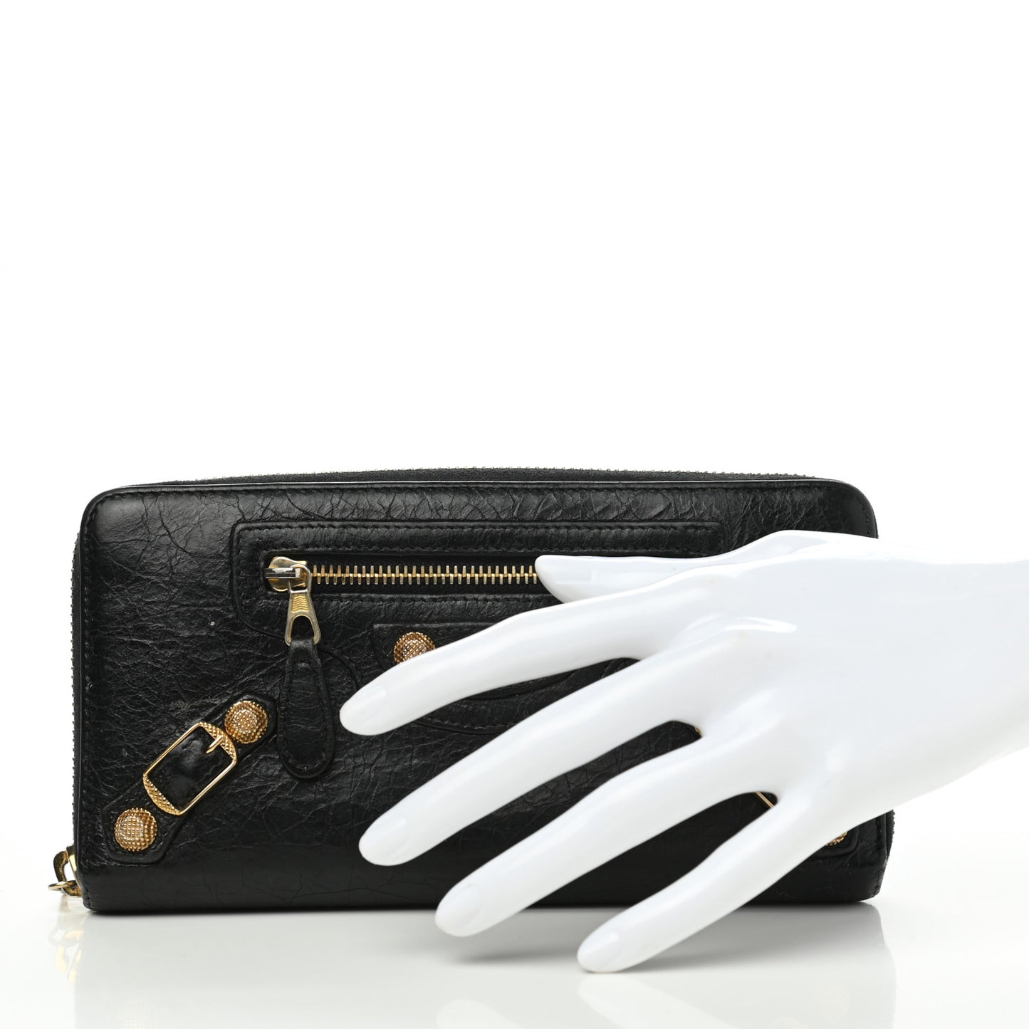 Agneau Giant 12 Gold Hardware Continental Zip Around Wallet Black