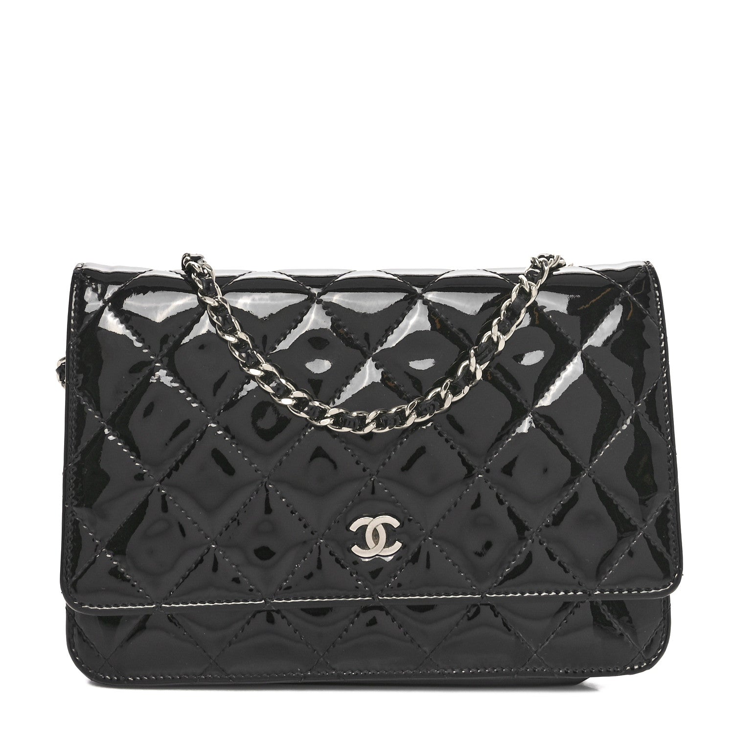 Chanel Patent Quilted Wallet On Chain WOC Black 1 of 13