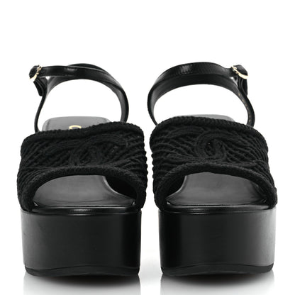 Chanel Lambskin CC Platform Sandals 37 Black 3 of 14