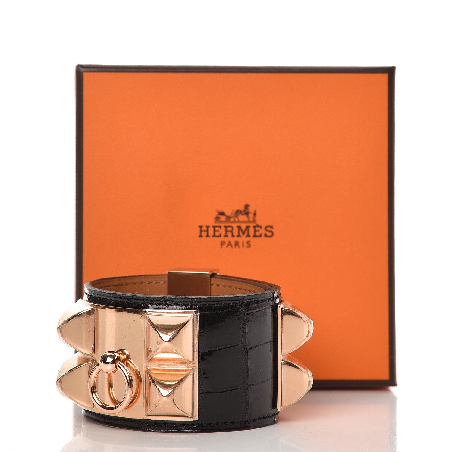Hermes Shiny Alligator Collier De Chien CDC Bracelet T2 Black 8 of 8