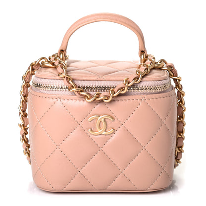 Chanel Lambskin Quilted Top Handle Mini Vanity Case With Chain Beige 1 of 4