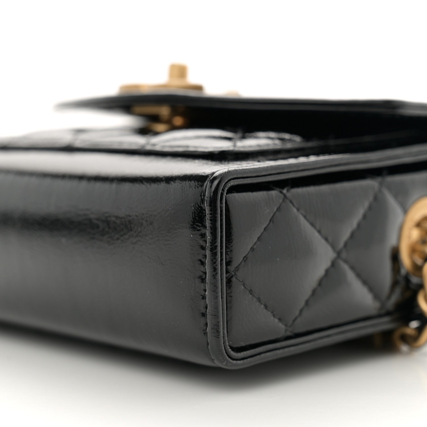 Chanel Shiny Lambskin Quilted Top Handle Card Holder On Chain