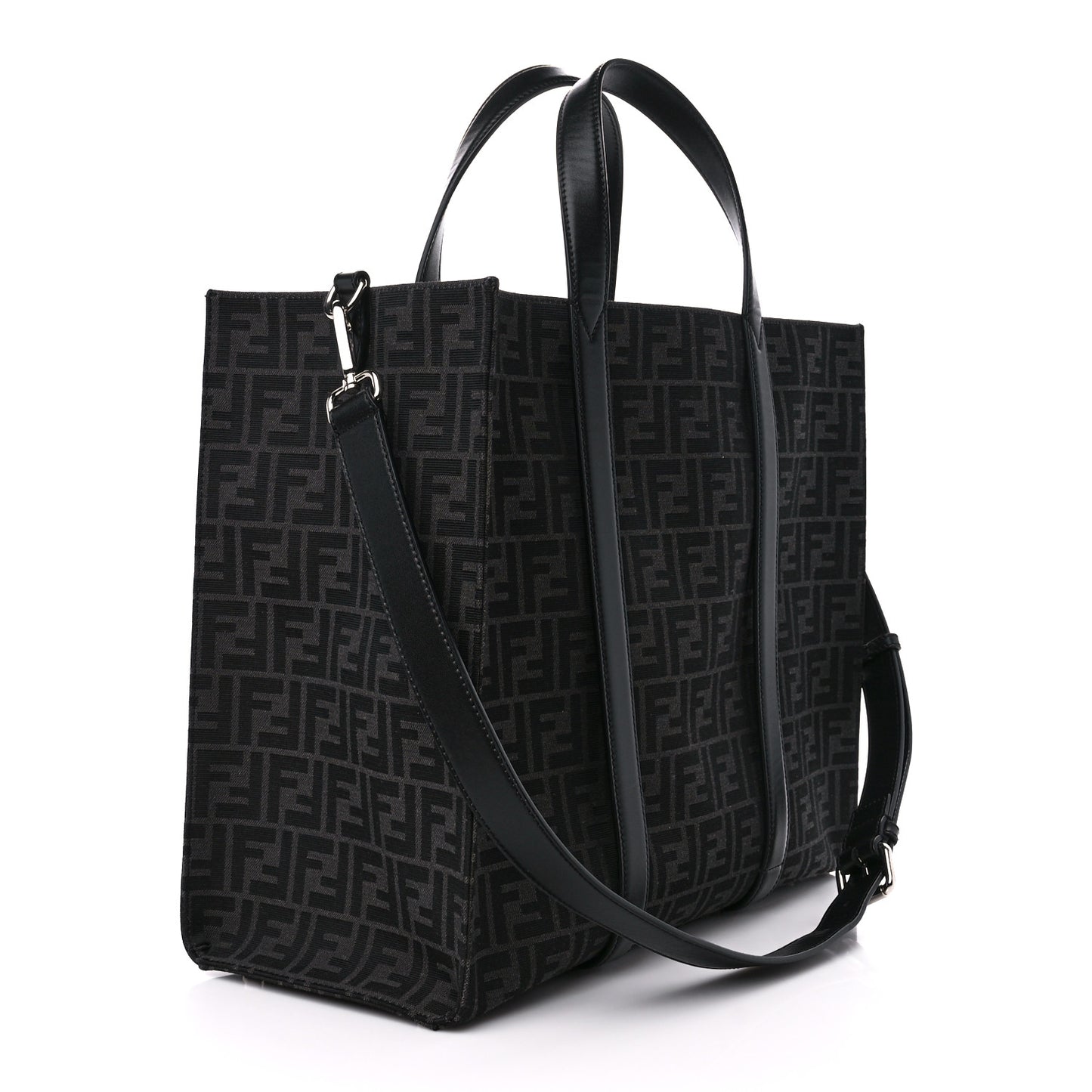 Recycled Fabric Jacquard Vitello Astro FF 1974 Shopping Tote Asfalto Black
