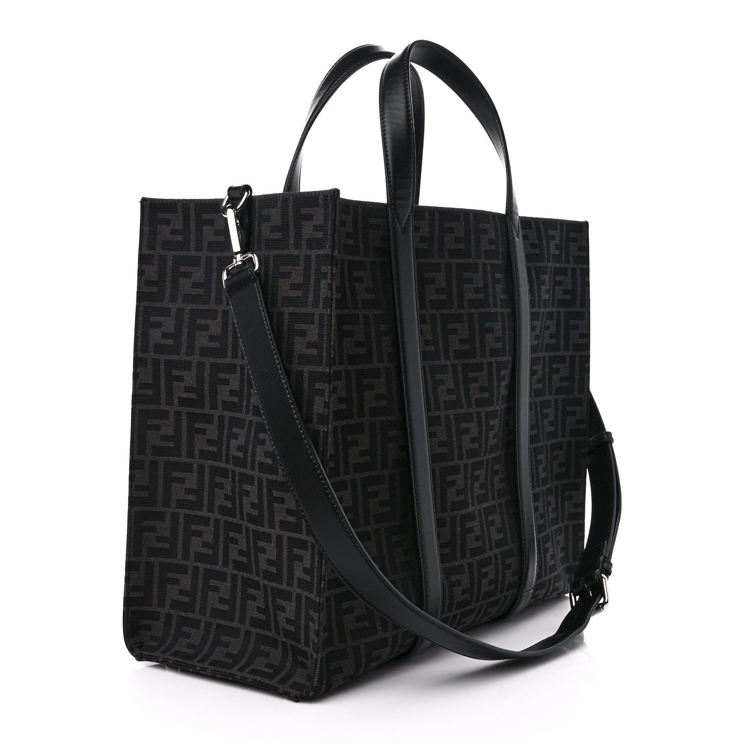 Fendi Recycled Fabric Jacquard Vitello Astro FF 1974 Shopping Tote Asfalto Black 3 of 10