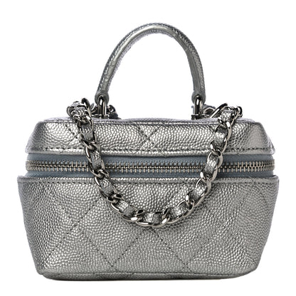 Chanel Metallic Caviar Quilted Mini Top Handle Vanity With Chain Silver 1 of 11