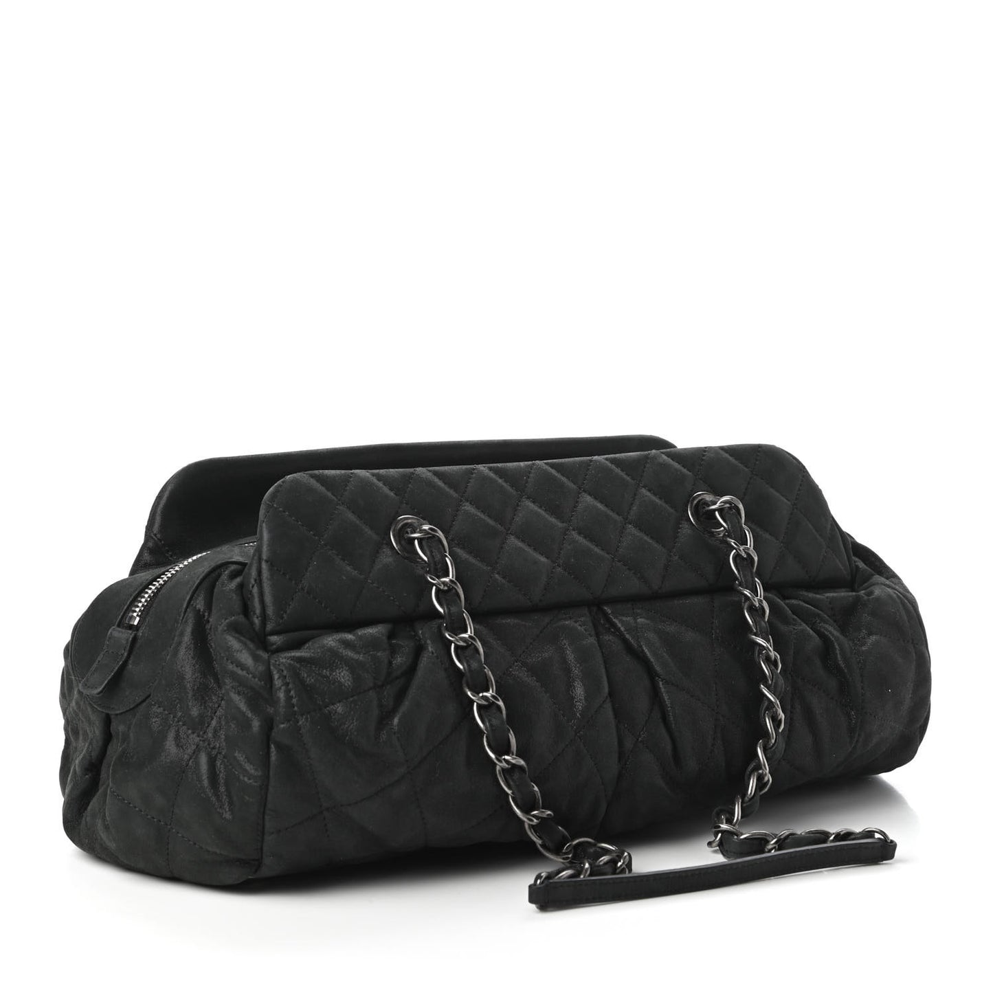 Iridescent Calfskin Chic Quilt Bowling Bag Black