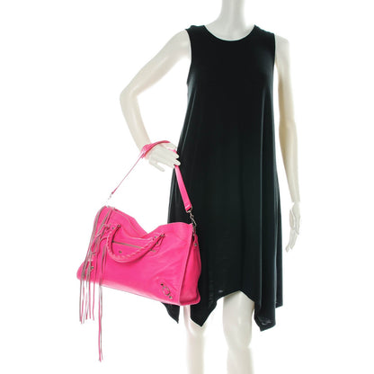 Balenciaga Calfskin Lizard Embossed Classic Silver Hardware City Rose Fluo 2 of 15
