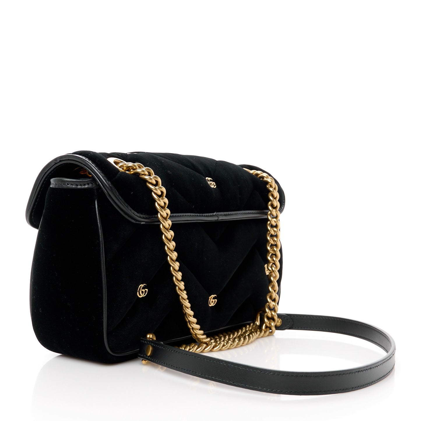 Velvet Matelasse Double G Studs Small Torchon GG Marmont Shoulder Bag Black