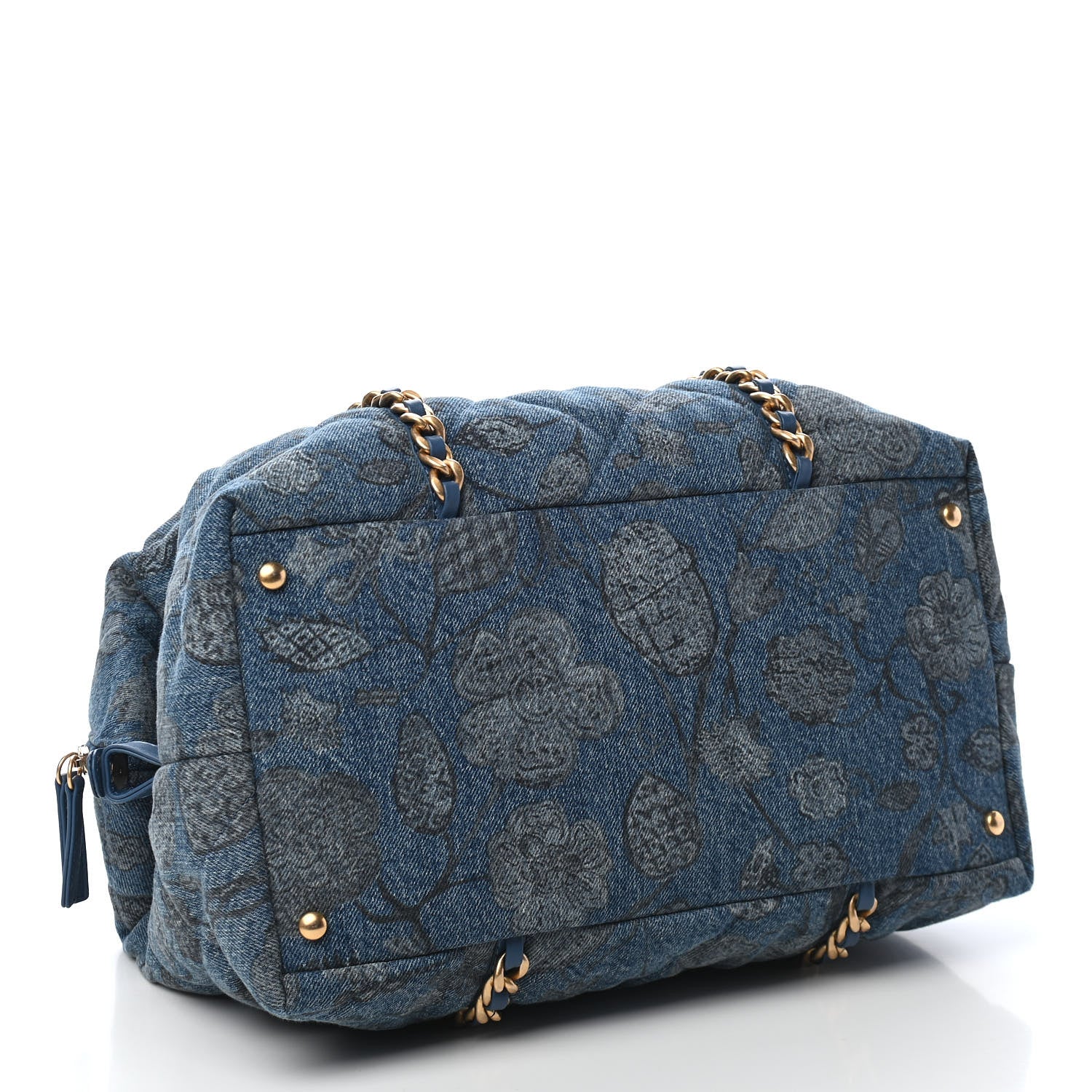 Chanel Denim Printed Destination Chenonceau Bowling Bag Blue Grey White 3 of 9