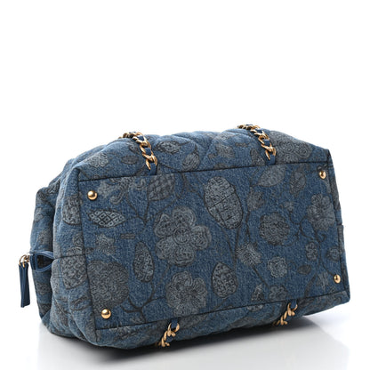 Chanel Denim Printed Destination Chenonceau Bowling Bag Blue Grey White 3 of 9